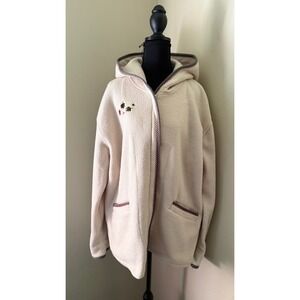 XL Fleece Hooded Jacket Embroidered Leaves Beige Cozy Womens Teachers Fall